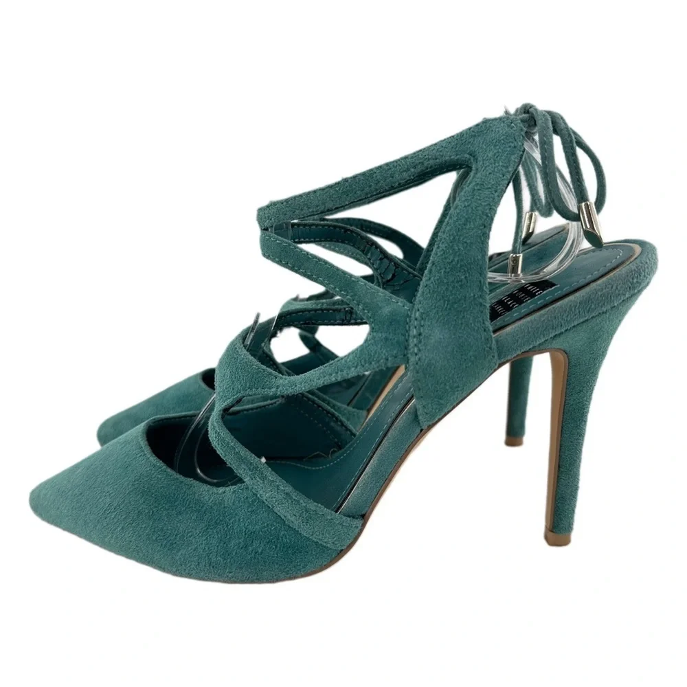 White House black market womens heels size 7.5 blue suede pointy toe stilettos